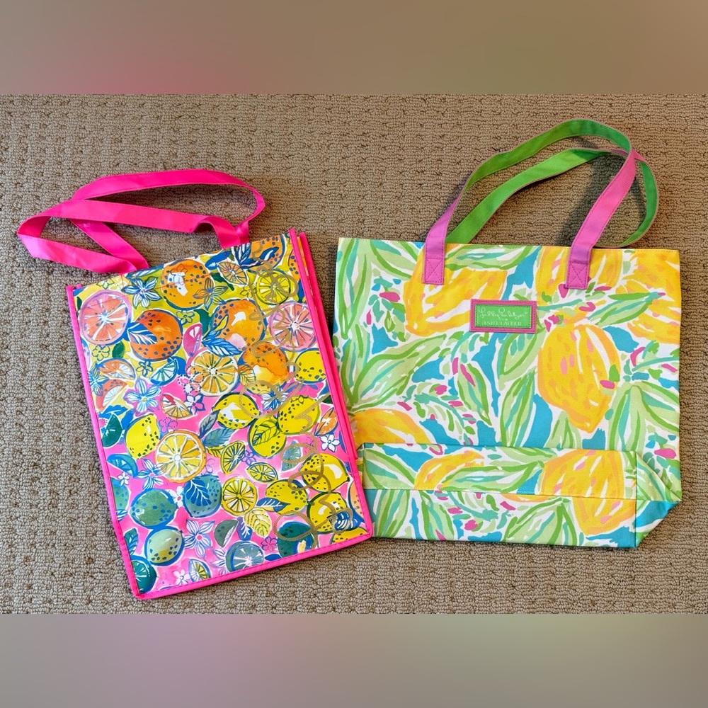 NWOT set of 2 Lilly Pulitzer Colorful Lemon Print Totes